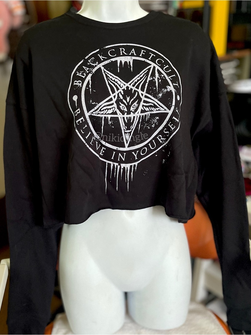 NEW Blackcraft Cult Cropped Sweater Believe In Yourself Punk Goth M Medium
